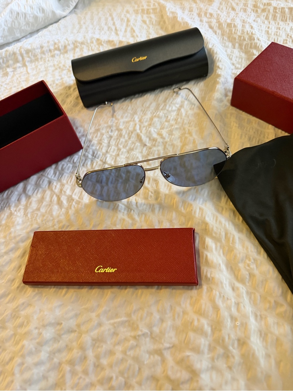 Cartier Men's Silver Frame Sunglasses with Blue Lenses - Picture 8 of 17